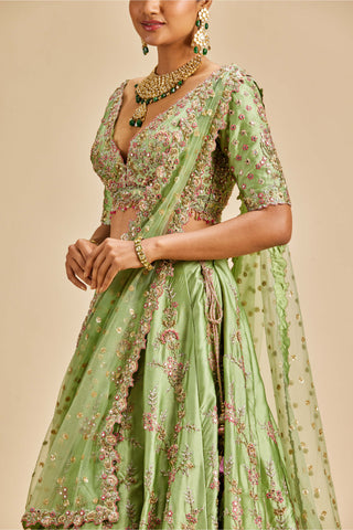 Nitika Gujral-Jade Green Lehenga Choli Set-INDIASPOPUP.COM