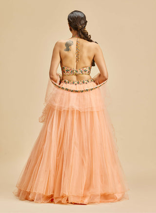 Nitika Gujral-Peach Gathered Lehenga Set-INDIASPOPUP.COM