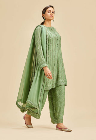 Nitika Gujral-Olive Green Kurta Palazzo Set-INDIASPOPUP.COM