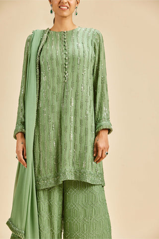 Nitika Gujral-Olive Green Kurta Palazzo Set-INDIASPOPUP.COM