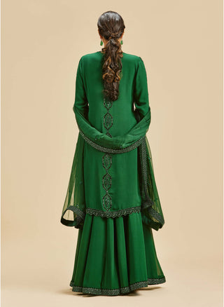 Nitika Gujral-Bottle Green Velvet Sharara Set-INDIASPOPUP.COM