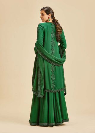 Nitika Gujral-Bottle Green Velvet Sharara Set-INDIASPOPUP.COM