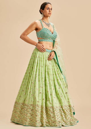 Nitika Gujral-Mint Green Embroidered Lehenga Set-INDIASPOPUP.COM