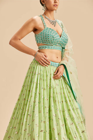 Nitika Gujral-Mint Green Embroidered Lehenga Set-INDIASPOPUP.COM