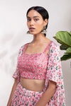 Aneesh Agarwaal-Pink Floral Printed Cape & Lehenga-INDIASPOPUP.COM