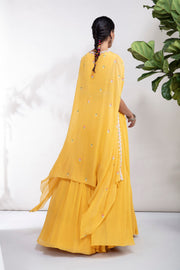 Aneesh Agarwaal-Yellow Peplum With Cape & Lehenga-INDIASPOPUP.COM