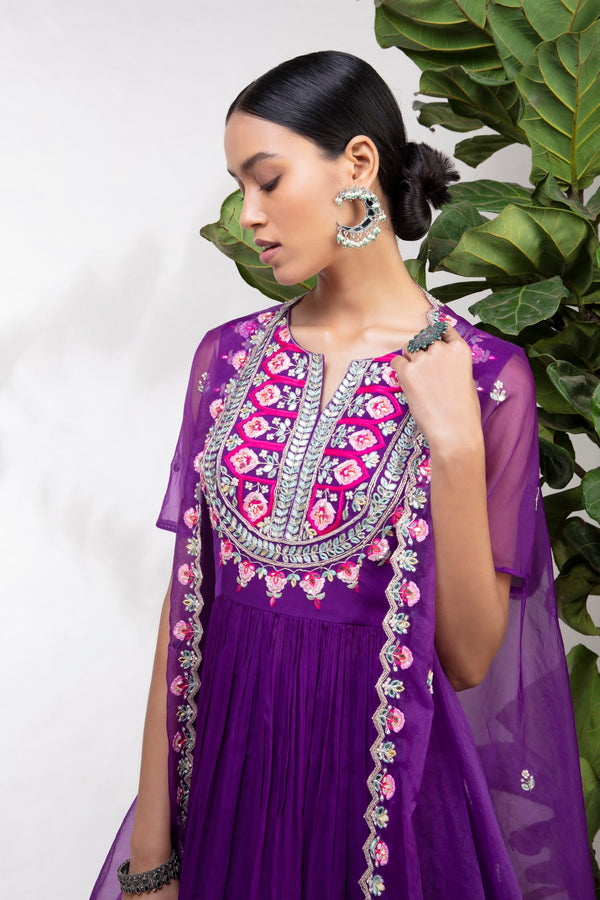 Aneesh Agarwaal-Purple Anarkali With Cape & Lehenga-INDIASPOPUP.COM