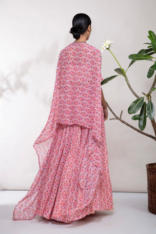 Aneesh Agarwaal-Pink Printed Cape & Lehenga-INDIASPOPUP.COM