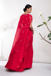Aneesh Agarwaal-Red Embroidered Peplum & Cape With Skirt-INDIASPOPUP.COM