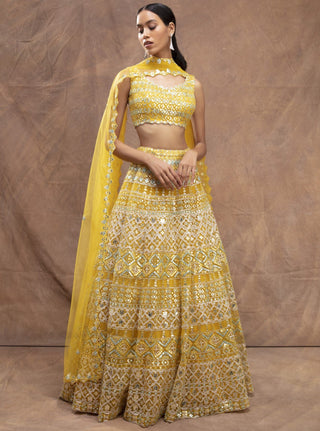 Aneesh Agarwaal-Yellow Embroidered Lehenga Set-INDIASPOPUP.COM