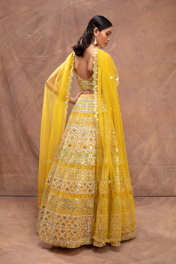 Aneesh Agarwaal-Yellow Embroidered Lehenga Set-INDIASPOPUP.COM