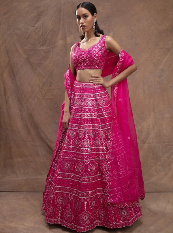 Aneesh Agarwaal-Rani Pink Embroidered Lehenga Set-INDIASPOPUP.COM
