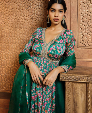 Aneesh Agarwaal-Emerald Green Printed Sharara Set-INDIASPOPUP.COM
