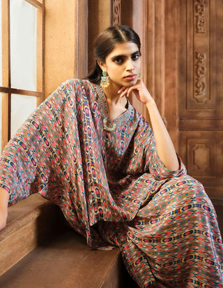 Aneesh Agarwaal-Olive Green Stripes Kaftan With Dhoti Skirt-INDIASPOPUP.COM