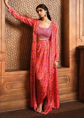 Aneesh Agarwaal-Orange Abstract Printed Jacket Skirt Set-INDIASPOPUP.COM