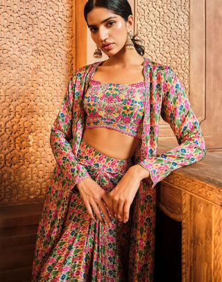 Aneesh Agarwaal-Ivory Ikkat Wrap Skirt And Jacket Set-INDIASPOPUP.COM