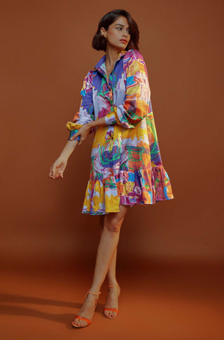 Advait-Multicolor Aubergine Shirt Dress-INDIASPOPUP.COM