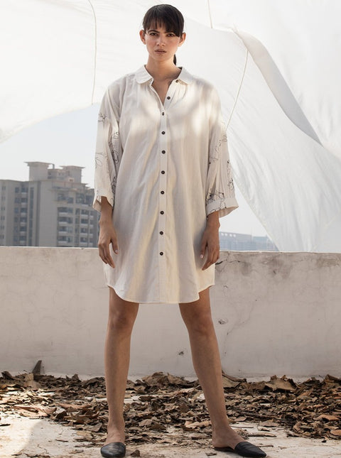 Khara Kapas-Ivory Mini Shirt Dress-INDIASPOPUP.COM