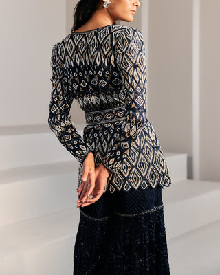 Ritika Mirchandani-Navy Blue Embroidered Kurta Sharara Set-INDIASPOPUP.COM