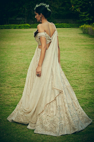 Bindani By Jigar And Nikita-Pearl Ivory Lehenga Set-INDIASPOPUP.COM