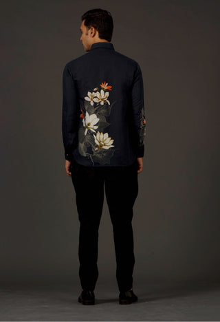 Balance By Rohit Bal-Black Floral Printed Shirt-INDIASPOPUP.COM