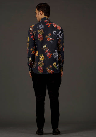 Balance By Rohit Bal-Black Floral Printed Shirt-INDIASPOPUP.COM