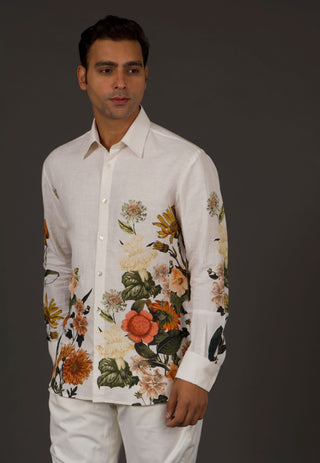 Balance By Rohit Bal-Ivory Floral Printed Shirt-INDIASPOPUP.COM
