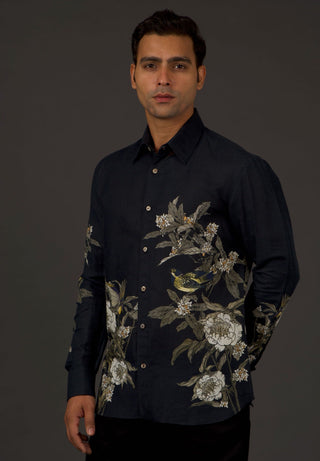 Balance By Rohit Bal-Black Linen Shirt-INDIASPOPUP.COM