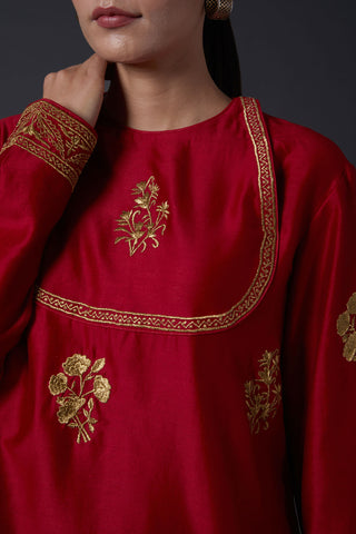 Balance By Rohit Bal-Red Zari Embroidered Tunic-INDIASPOPUP.COM