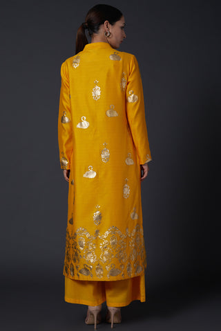 Balance By Rohit Bal-Yellow Block Printed Kurta With Palazzo-INDIASPOPUP.COM