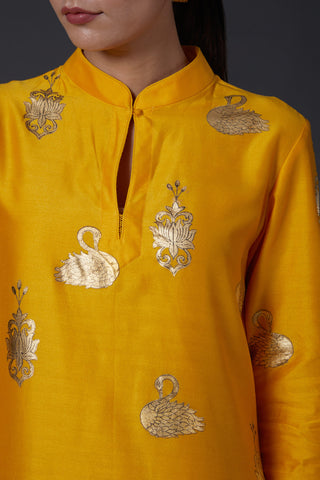 Balance By Rohit Bal-Yellow Block Printed Kurta With Palazzo-INDIASPOPUP.COM