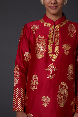 Balance By Rohit Bal-Red Block Print Kurta With Palazzo-INDIASPOPUP.COM