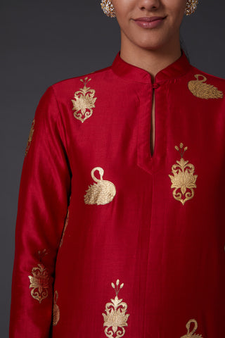 Balance By Rohit Bal-Red & Gold Block Printed Kurta With Palazzo-INDIASPOPUP.COM