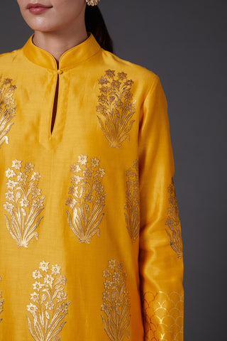 Balance By Rohit Bal-Yellow & Gold Block Printed Kurta With Palazzo-INDIASPOPUP.COM