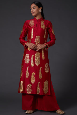 Balance By Rohit Bal-Red & Gold Kurta With Palazzo-INDIASPOPUP.COM