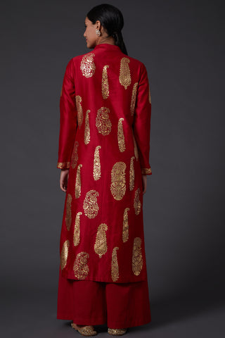 Balance By Rohit Bal-Red & Gold Kurta With Palazzo-INDIASPOPUP.COM