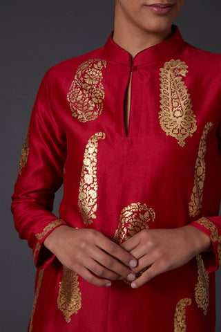 Balance By Rohit Bal-Red & Gold Kurta With Palazzo-INDIASPOPUP.COM