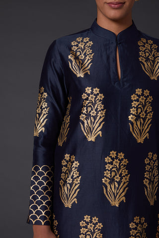 Balance By Rohit Bal-Indigo Blue Block Printed Kurta With Palazzo-INDIASPOPUP.COM