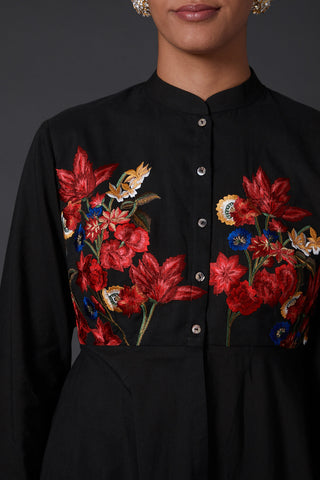 Balance By Rohit Bal-Black Embroidered Peplum Top With Palazzo-INDIASPOPUP.COM