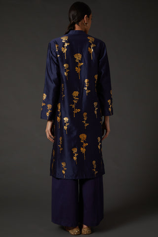 Balance By Rohit Bal-Indigo Blue Block Printed Kurta With Palazzo-INDIASPOPUP.COM