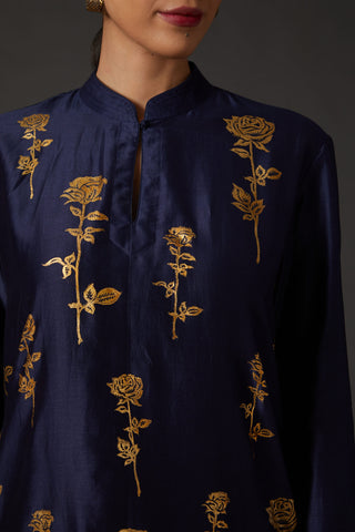 Balance By Rohit Bal-Indigo Blue Block Printed Kurta With Palazzo-INDIASPOPUP.COM