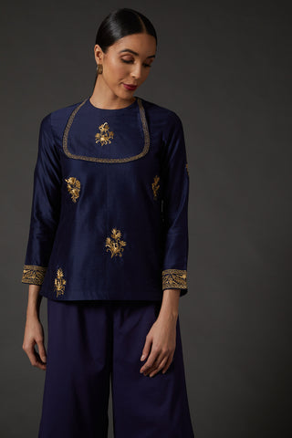 Balance By Rohit Bal-Indigo Blue Embroidered Tunic-INDIASPOPUP.COM