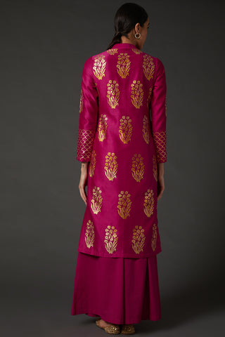 Balance By Rohit Bal-Fuchsia & Gold Block Printed Kurta With Palazzo-INDIASPOPUP.COM