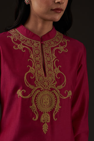 Balance By Rohit Bal-Fuchsia Embroidered Straight Kurta Set-INDIASPOPUP.COM