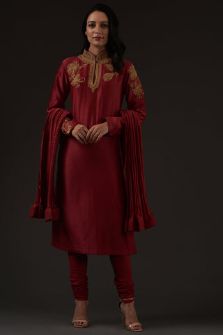 Balance By Rohit Bal-Red Embroidered Straight Kurta Set-INDIASPOPUP.COM