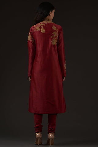 Balance By Rohit Bal-Red Embroidered Straight Kurta Set-INDIASPOPUP.COM