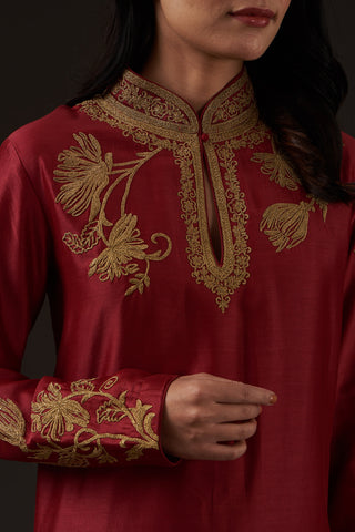 Balance By Rohit Bal-Red Embroidered Straight Kurta Set-INDIASPOPUP.COM