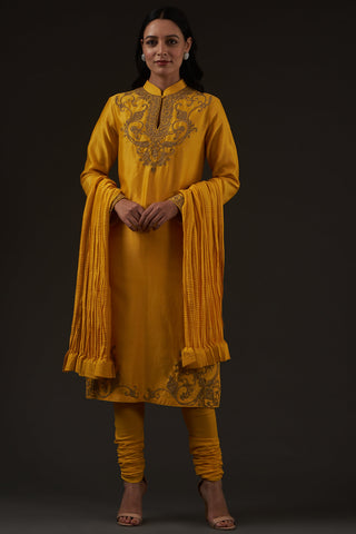 Balance By Rohit Bal-Mango Yellow Embroidered Straight Kurta Set-INDIASPOPUP.COM