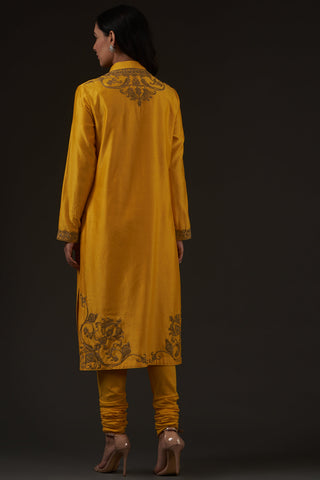 Balance By Rohit Bal-Mango Yellow Embroidered Straight Kurta Set-INDIASPOPUP.COM