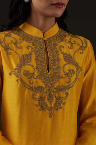 Balance By Rohit Bal-Mango Yellow Embroidered Straight Kurta Set-INDIASPOPUP.COM